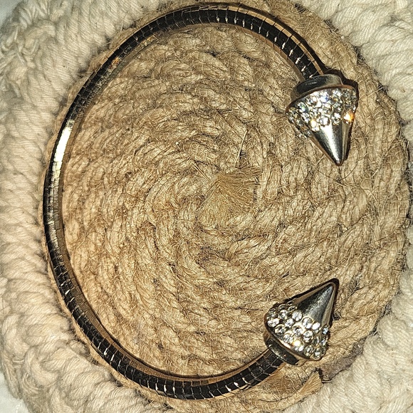 Unique Gold Wrap Bracelet W/ Spikey Silver Rhinestone Accents - Picture 3 of 3